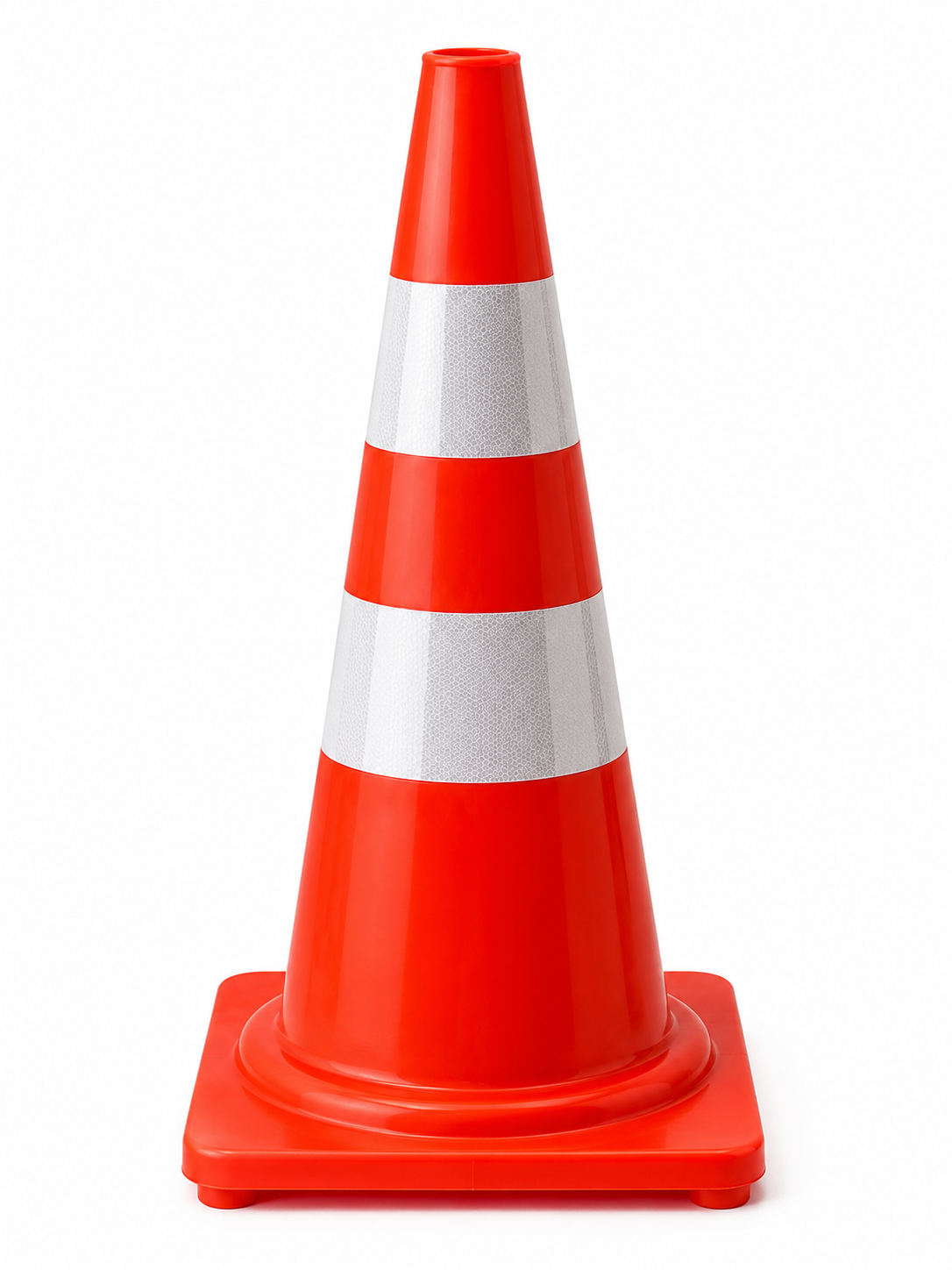 Red and white reflective traffic safety cone